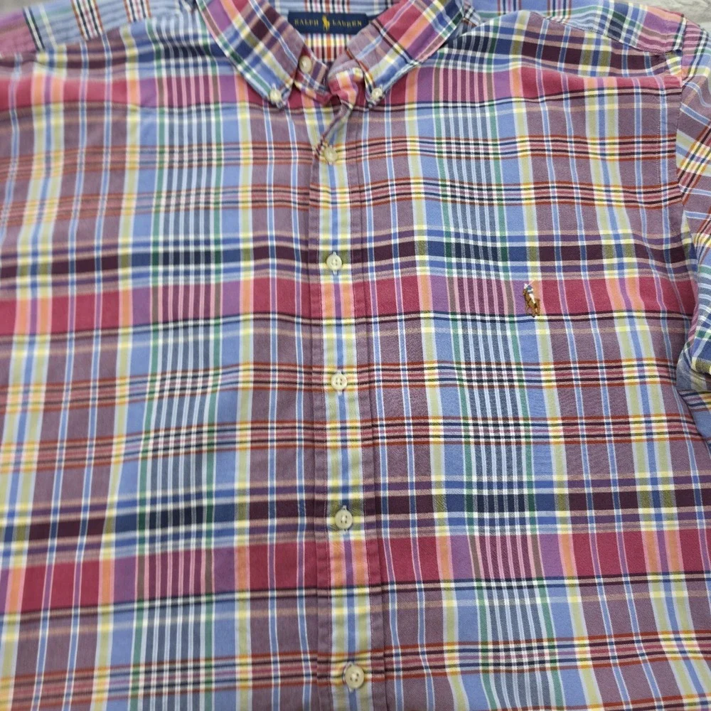 Ralph Lauren Mens Multicolor Plaid Classic Fit Button Down 2XB Colored Pony